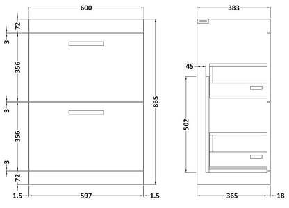 Athena Floor Standing 2 Drawer Vanity Unit 600mm