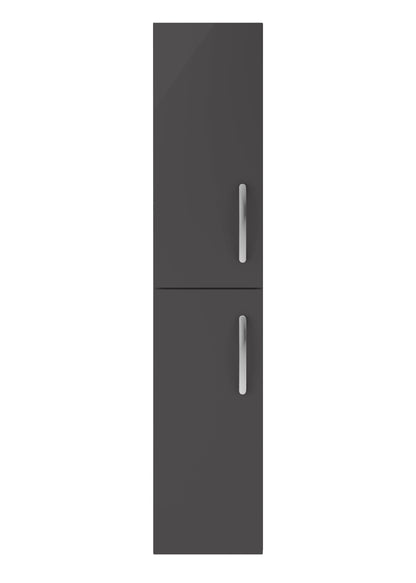 Nuie Athena 300mm 2 Door Gloss Grey Wall Hung Tall Cabinet With Handles