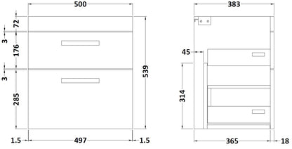 Athena Wall Hung 2 Drawer Vanity Unit 500mm