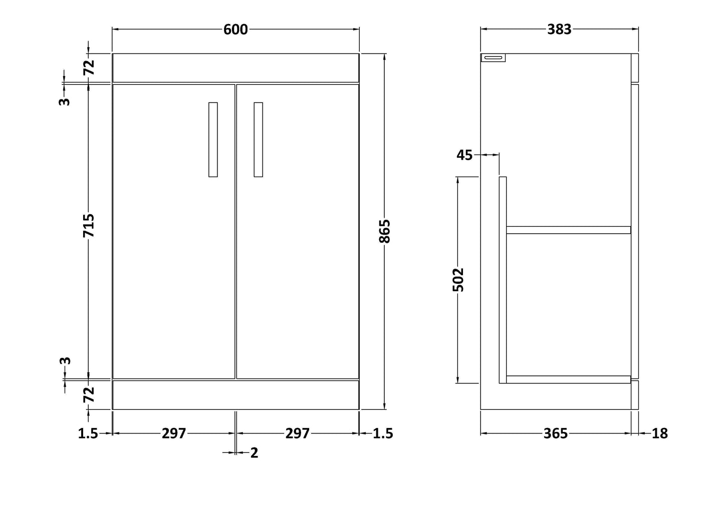 Athena Floor Standing 2 Door Vanity Unit 600mm