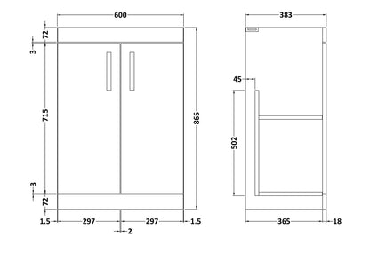 Athena Floor Standing 2 Door Vanity Unit 600mm