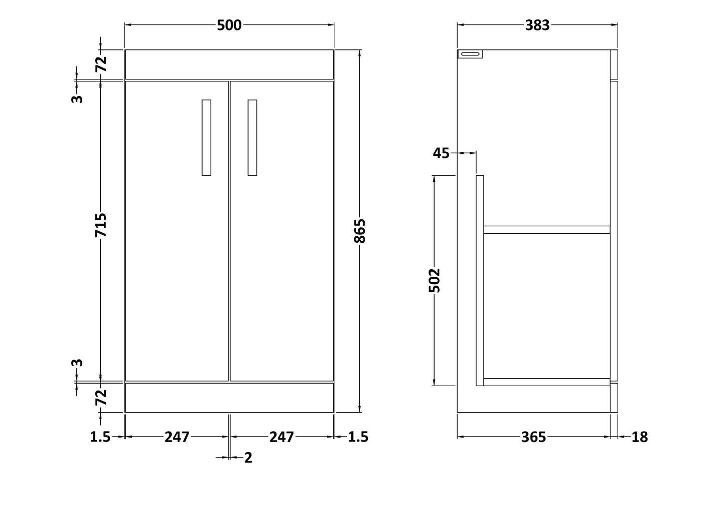 Athena Floor Standing 2 Door Vanity Unit 500mm