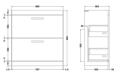 Athena Floor Standing 2 Drawer Vanity Unit 800mm