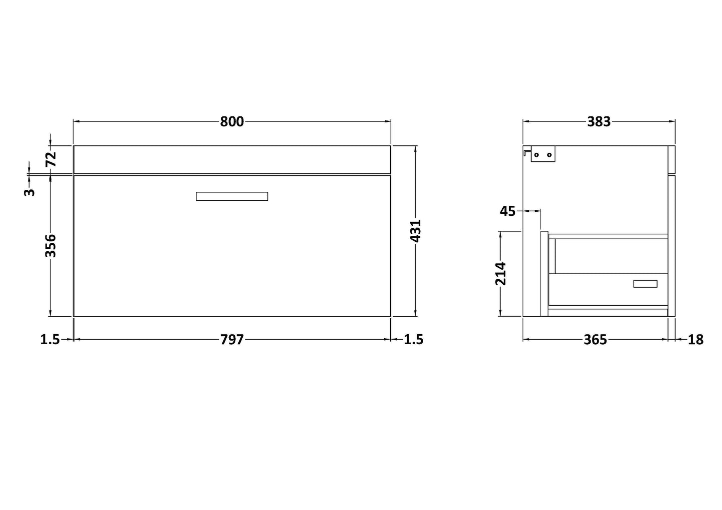 Athena Wall Hung 1 Drawer Vanity Unit 800mm