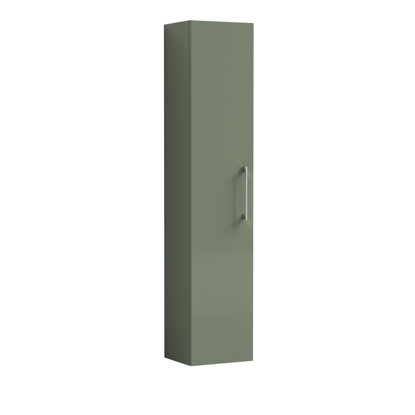 Nuie Arno 300mm 1 Door Satin Green Wall Hung Tall Cabinet With Handles