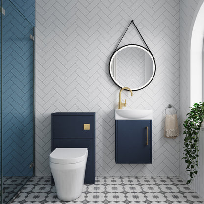 Nuie Wall Hung 440mm Coastal Grey Vanity Basin Toilet Set With Tap, Cistern & Soft Close Seat