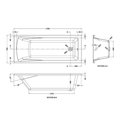 Nuie 1700mm x 700mm White Straight Single Ended Bath, Bath Screen and Side Panel