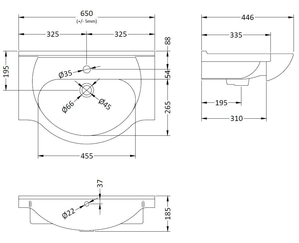 Mayford Round Ceramic 1 Tap Hole Basin 650mm