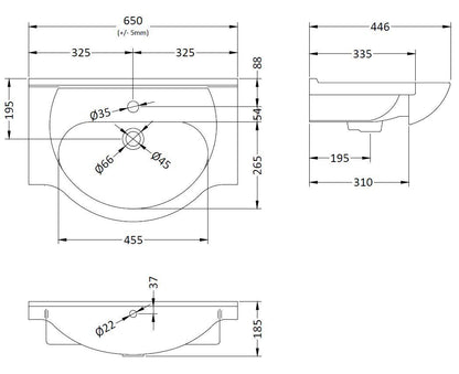 Mayford Round Ceramic 1 Tap Hole Basin 650mm