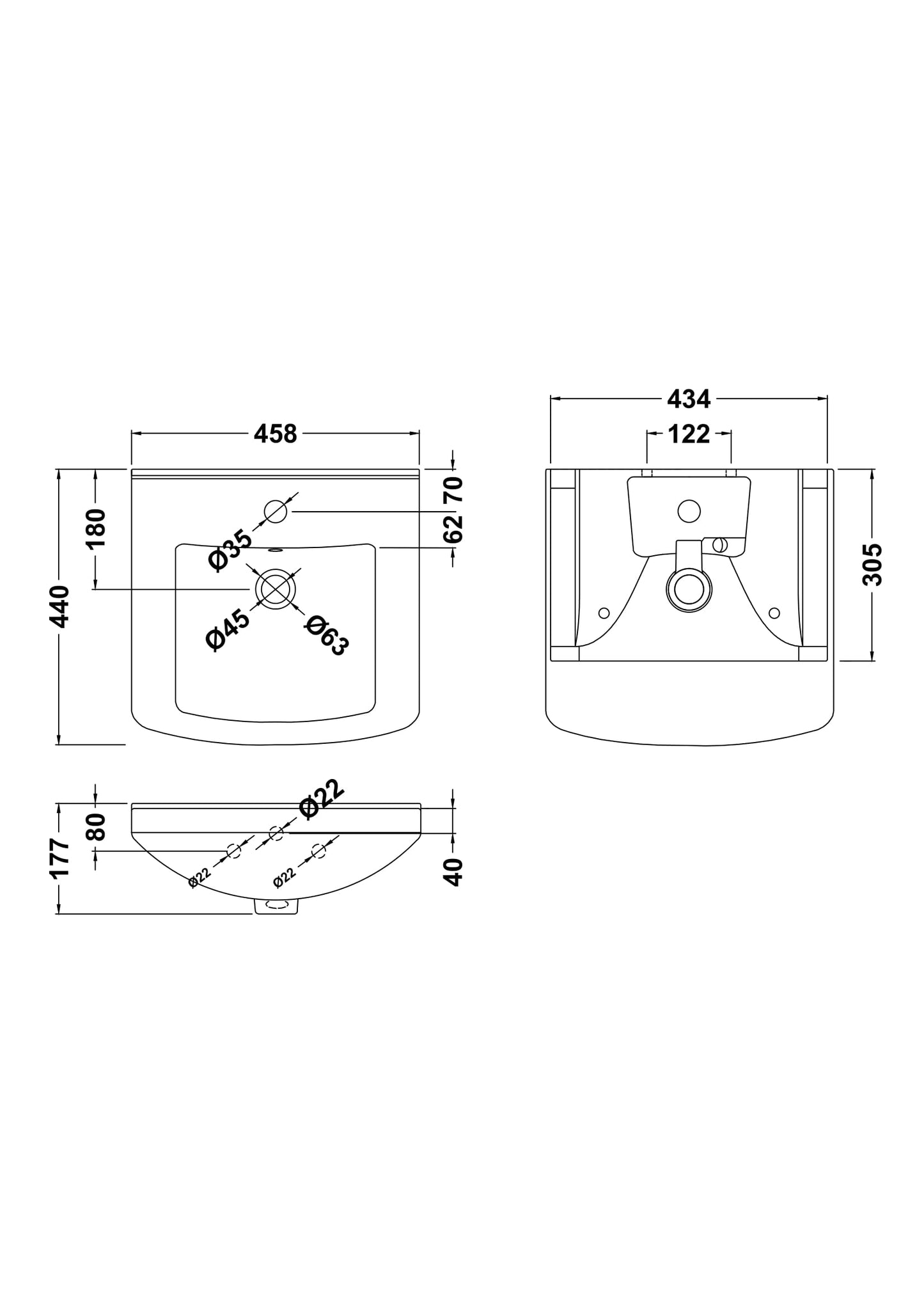 Mayford Square Ceramic 1 Tap Hole Basin 460mm
