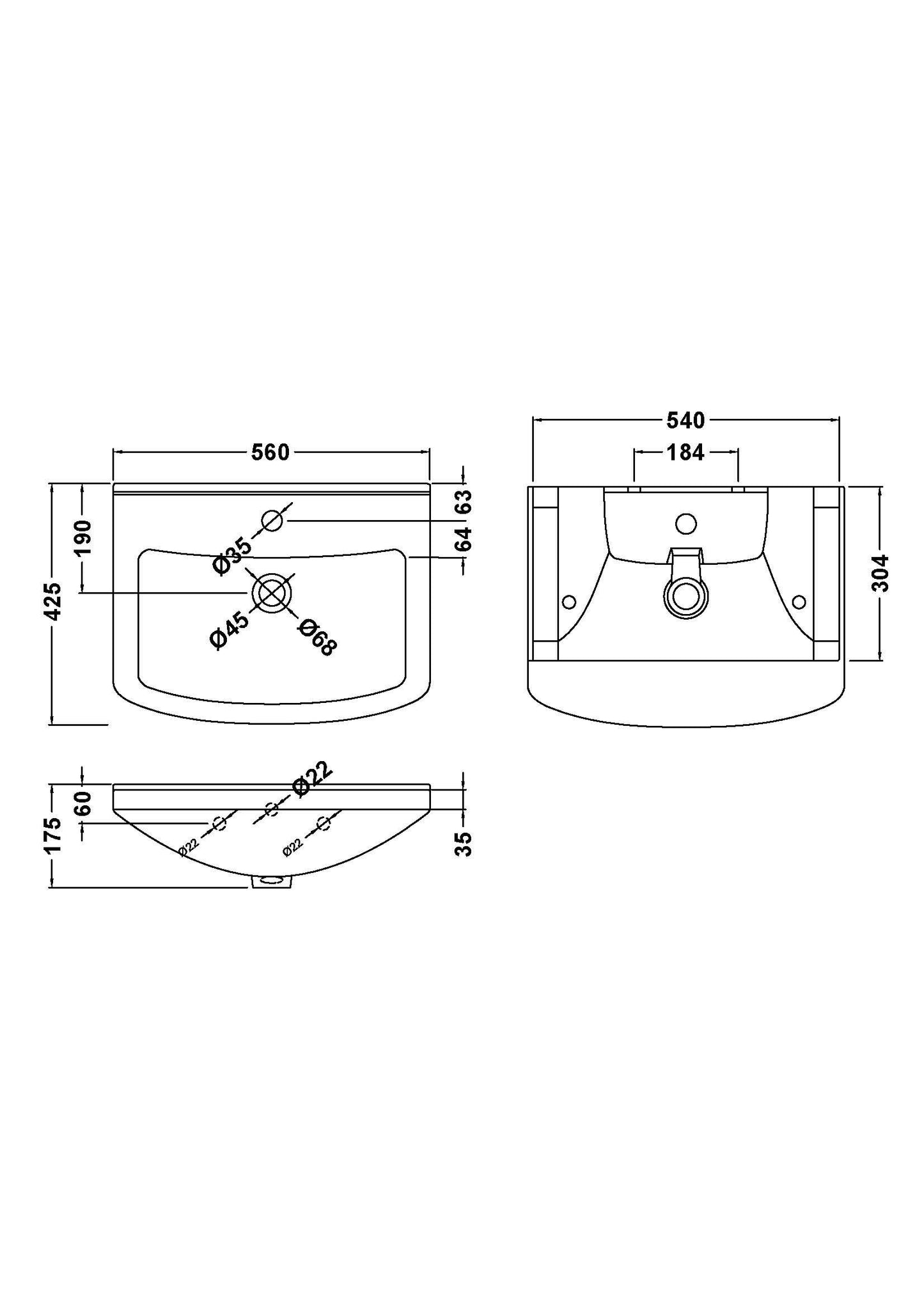 Mayford Square Ceramic 1 Tap Hole Basin 560mm