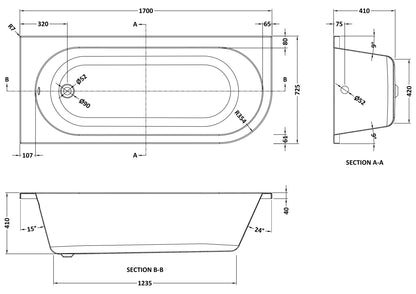 Nuie 1700mm Left-Hand Corner Bath With Legs