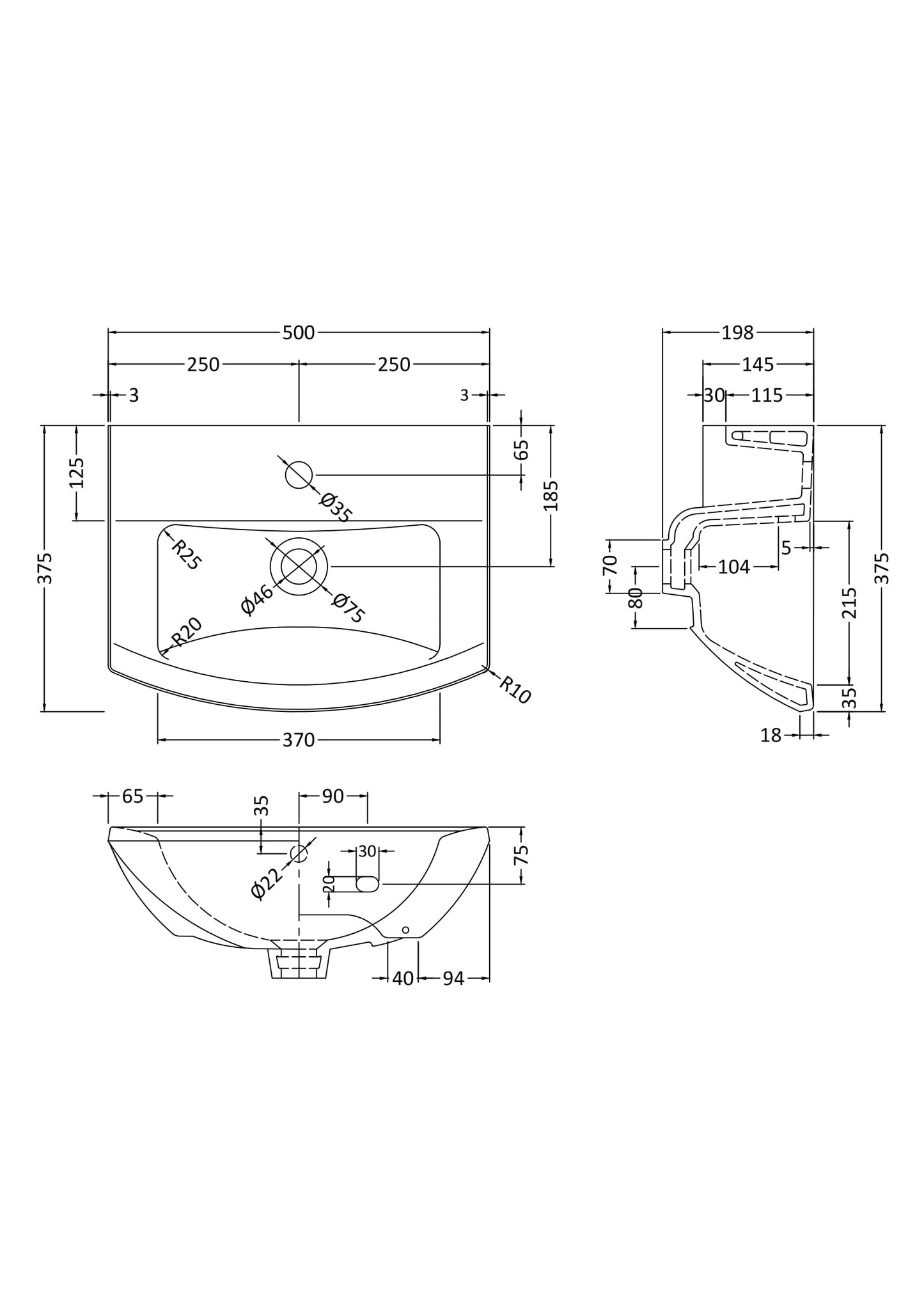 Asselby Small Cloakroom Basin 1 Tap Hole