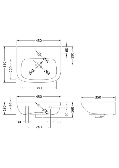 Ambrose 450mm Basin 1 Tap Hole