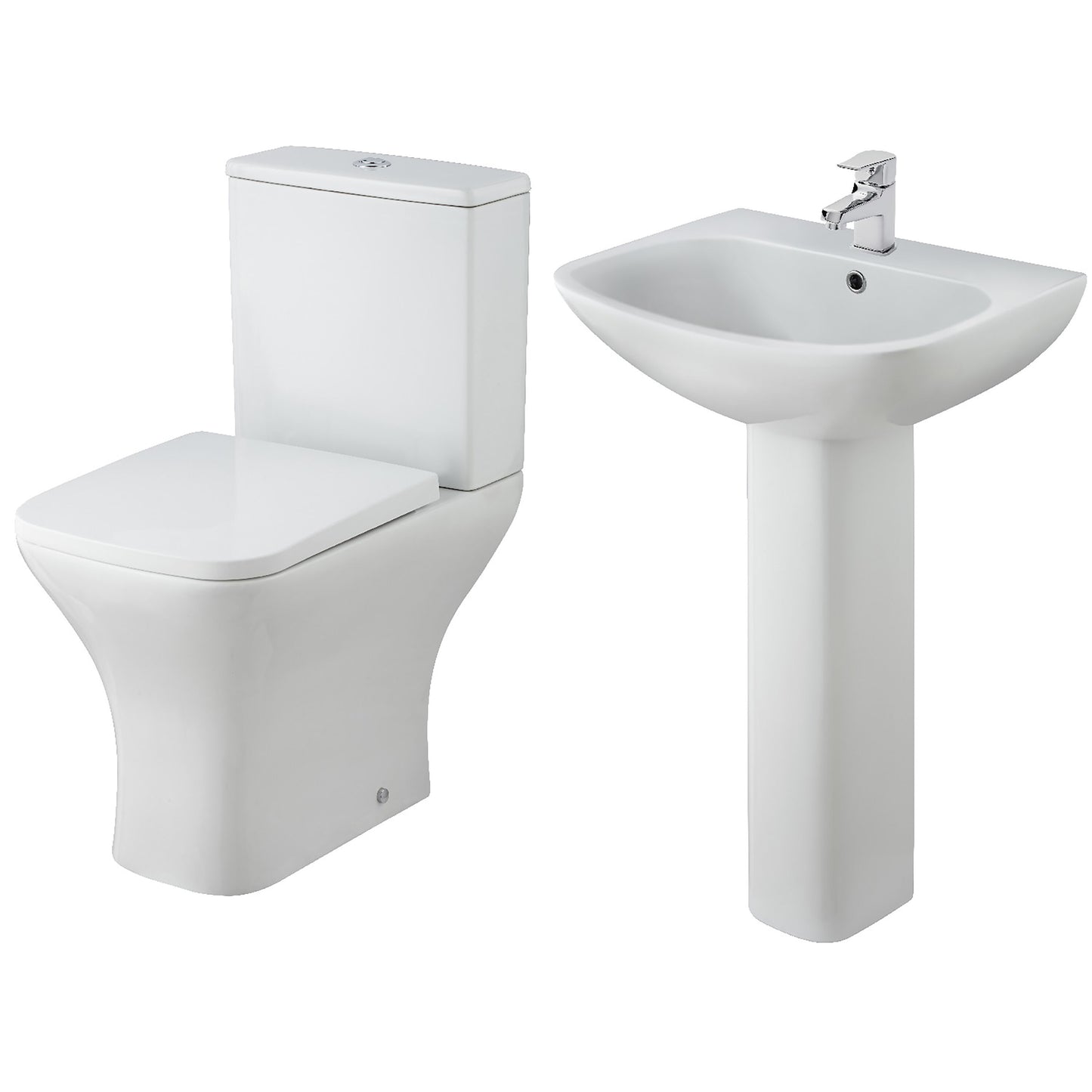 Nuie 545mm 1 Tap Hole Full Pedestal White Contemporary Toilet & Basin Suite With Soft Close Seat