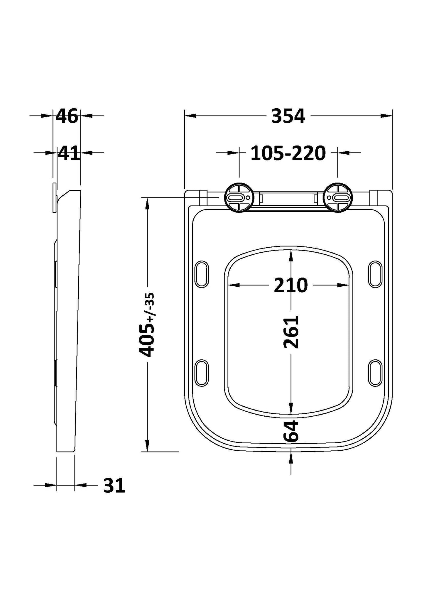 Nuie Square Soft Close Toilet Seat With Quick Release Hinge (Compatible Ava)