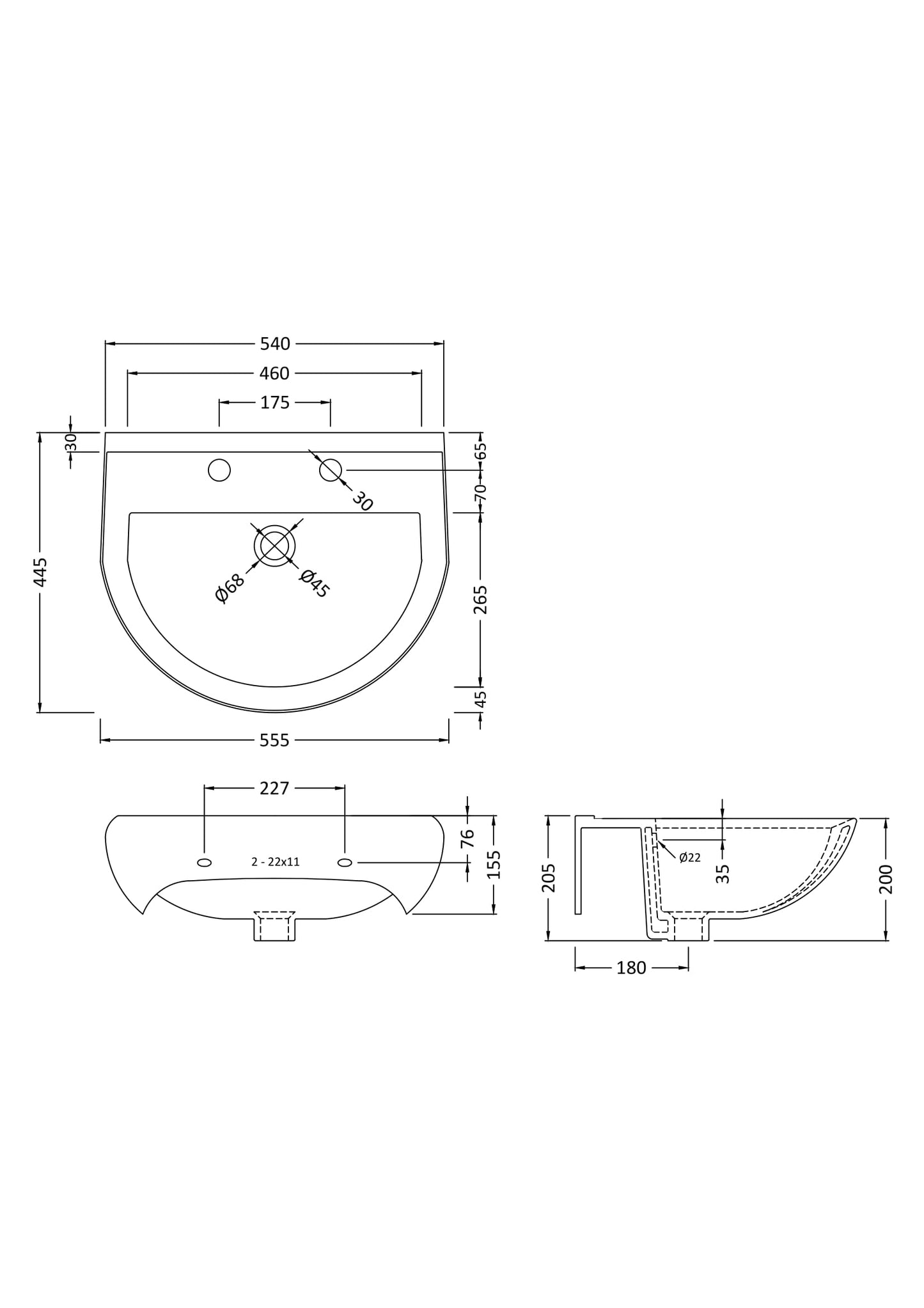 Ivo 540 Basin 2 Tap Hole