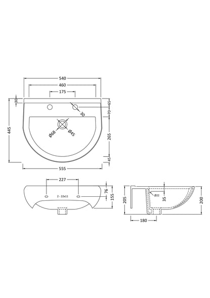 Ivo 540 Basin 2 Tap Hole