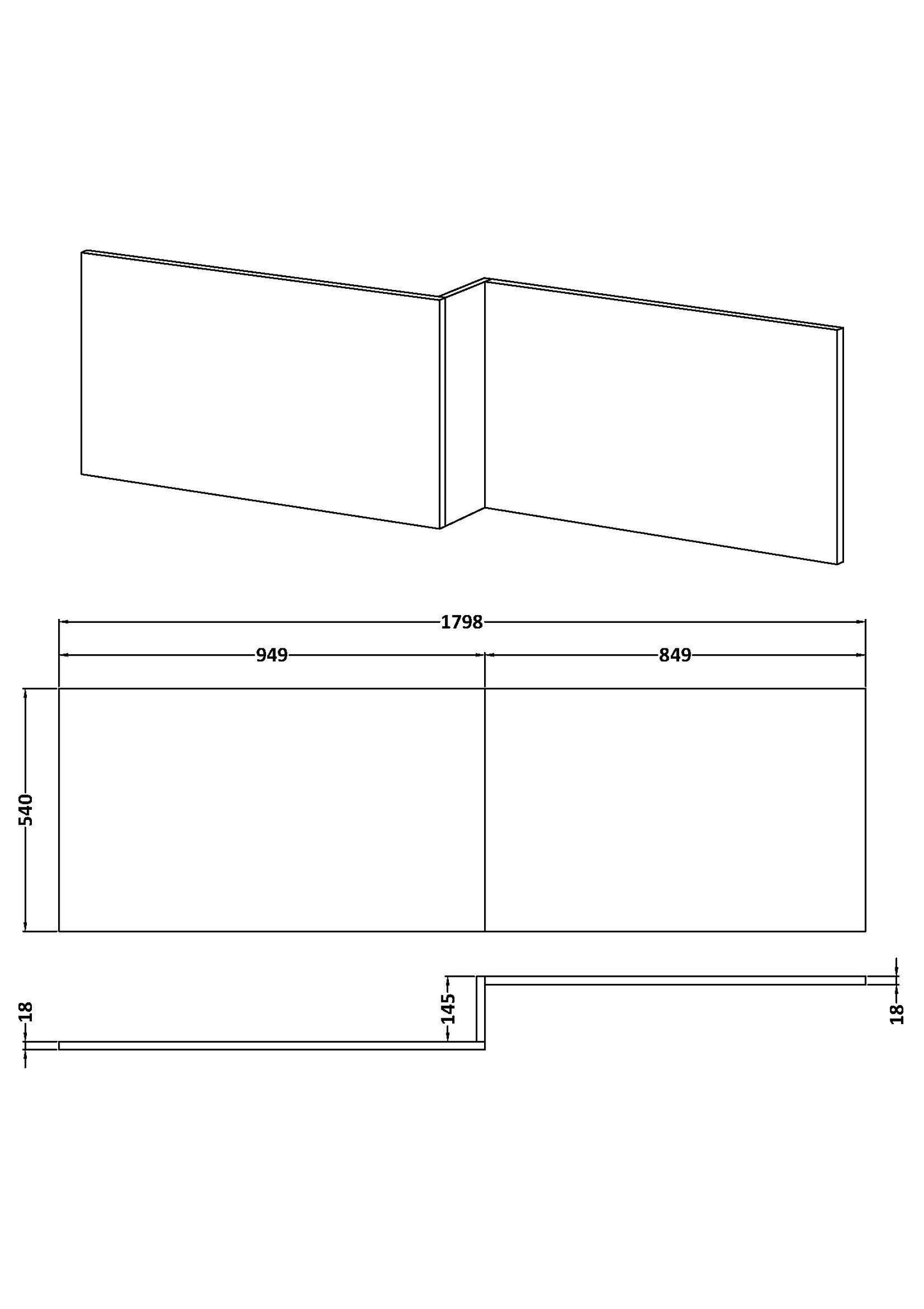 Nuie 1800mm Square PVC Shower Bath Side Panel Waterproof