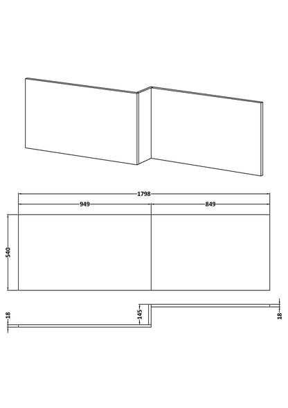 Nuie 1800mm Square PVC Shower Bath Side Panel Waterproof