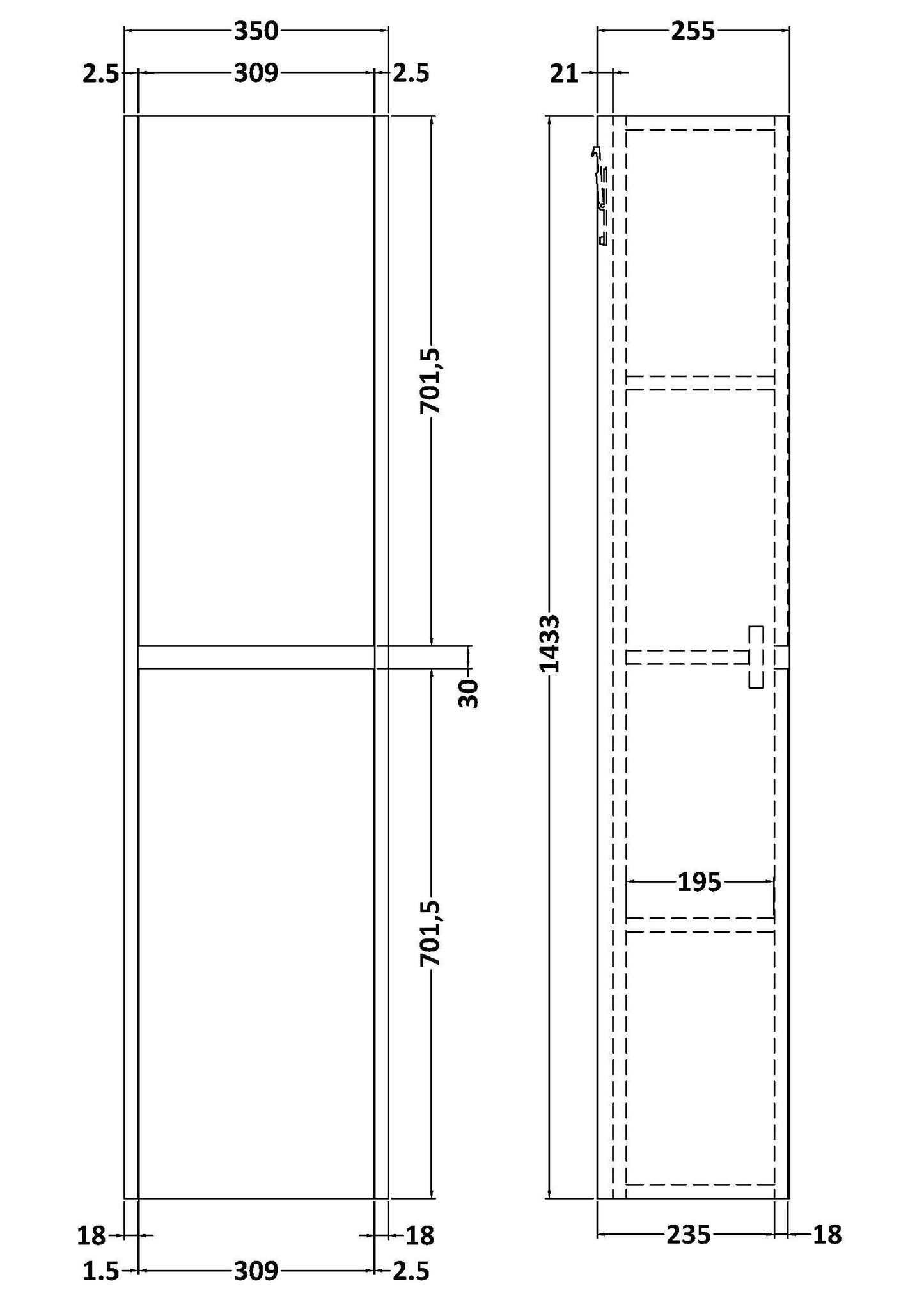 Nuie Havana 350mm 2 Door Indigo Blue Wall Hung Tall Cabinet