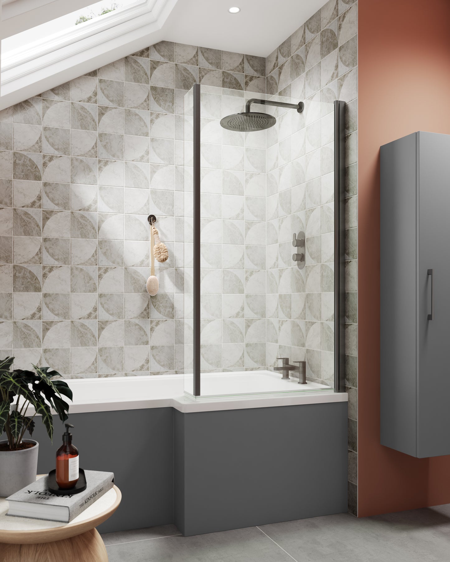 Nuie Arno 300mm 1 Door Satin Grey Wall Hung Tall Cabinet With Handles