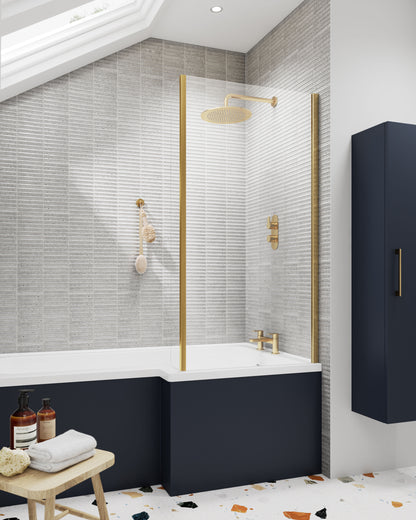 Nuie 815mm Semi-Frameless Brushed Brass Bath Screen