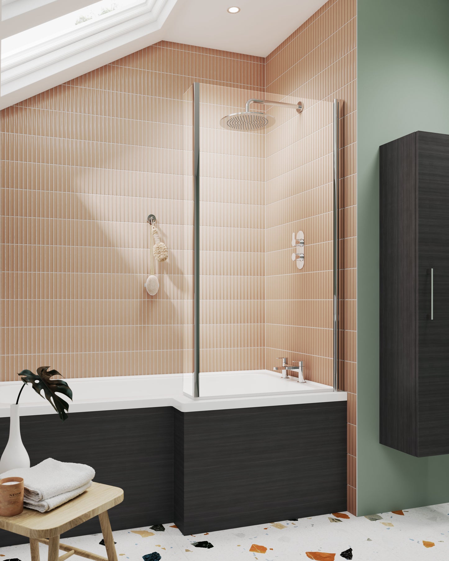 Nuie 815mm Semi-Frameless Chrome L-Shaped Bath Screen