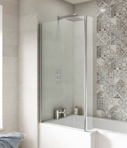 Nuie 815mm Semi-Frameless Chrome L-Shaped Bath Screen