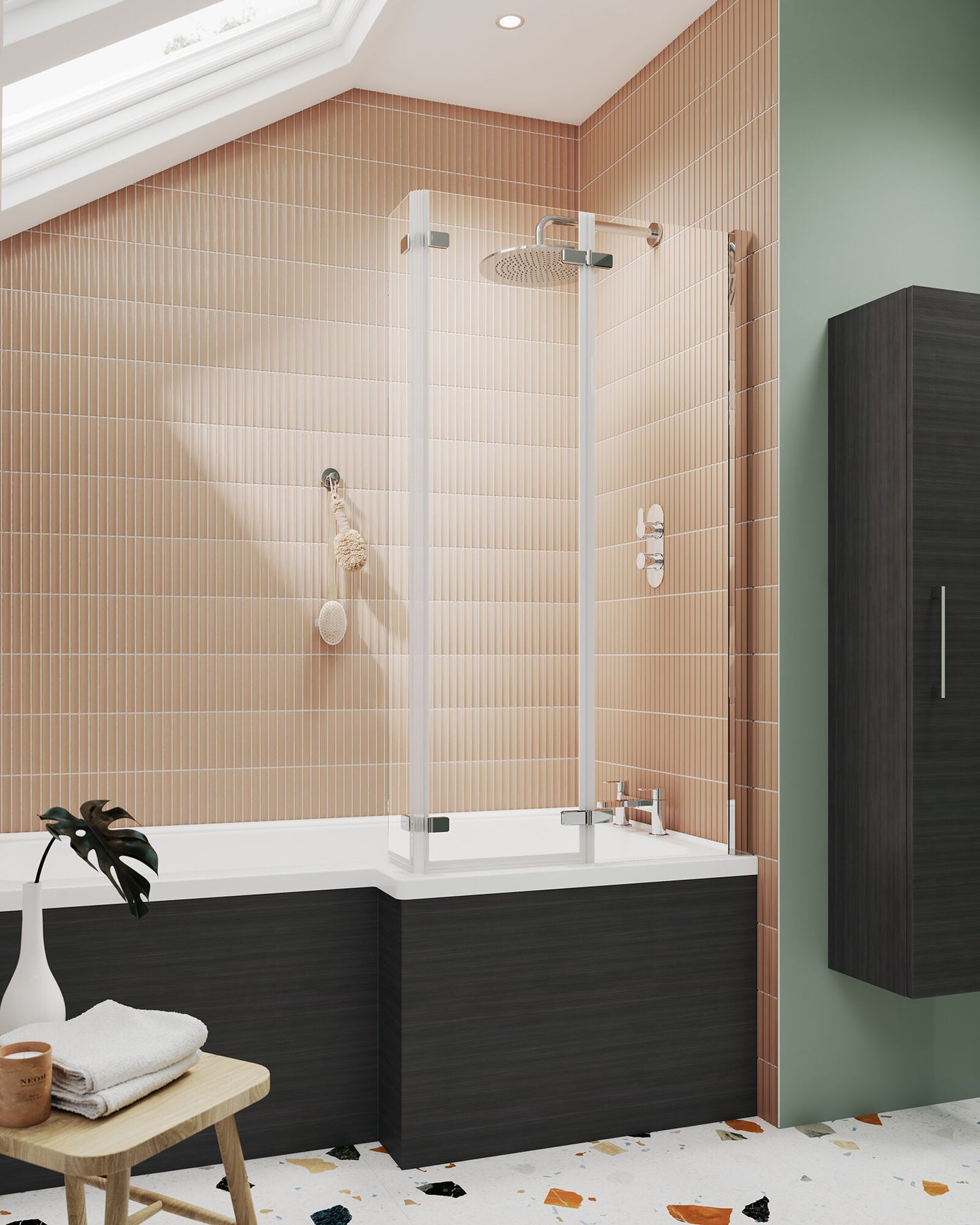 Nuie 812mm Semi-Frameless Chrome L-Shaped Hinged Bath Screen