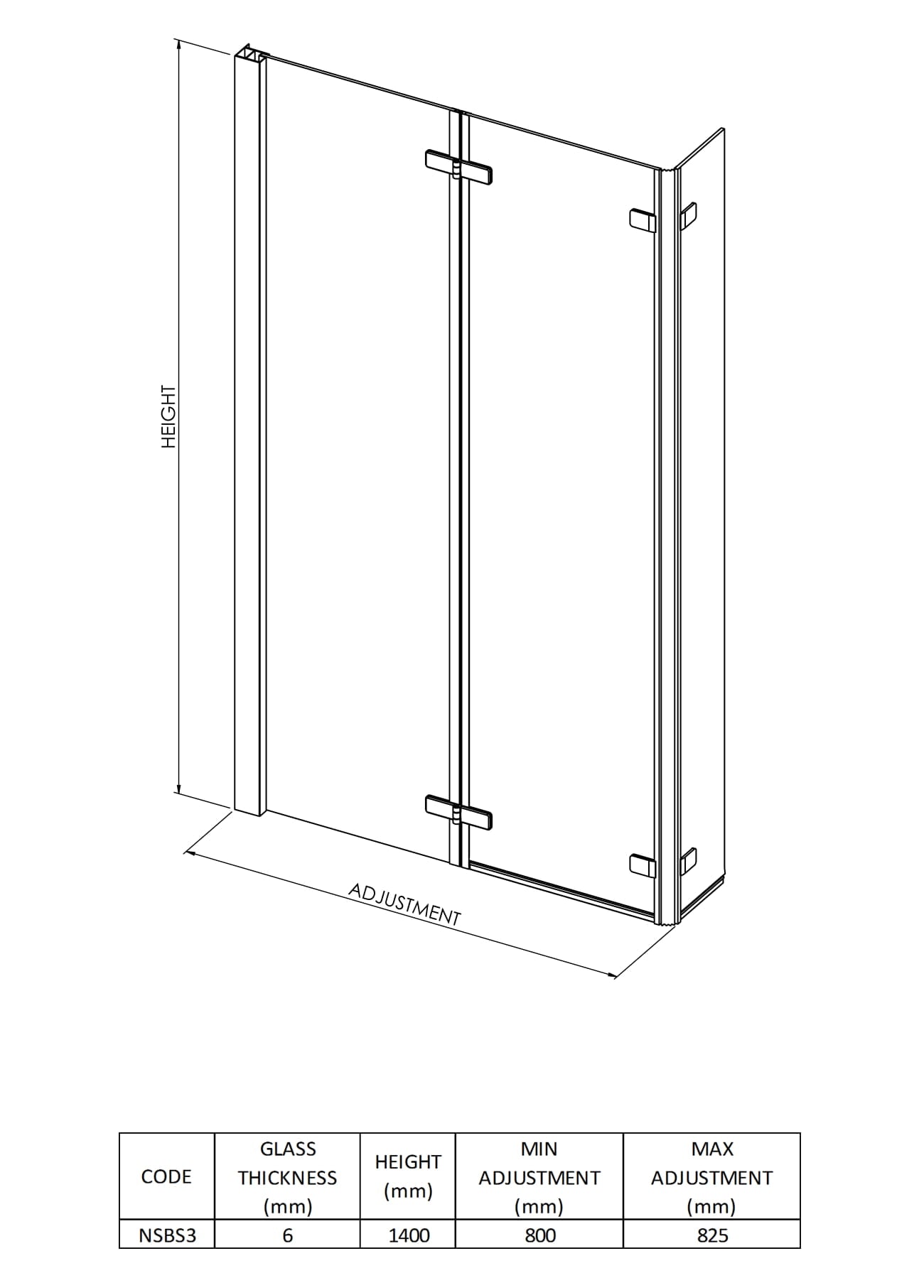 Nuie 812mm Semi-Frameless Chrome L-Shaped Hinged Bath Screen