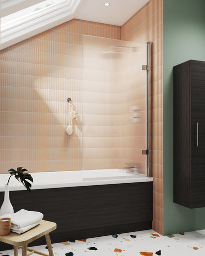 Nuie 830mm Chrome Fluted Hinged Bath Screen