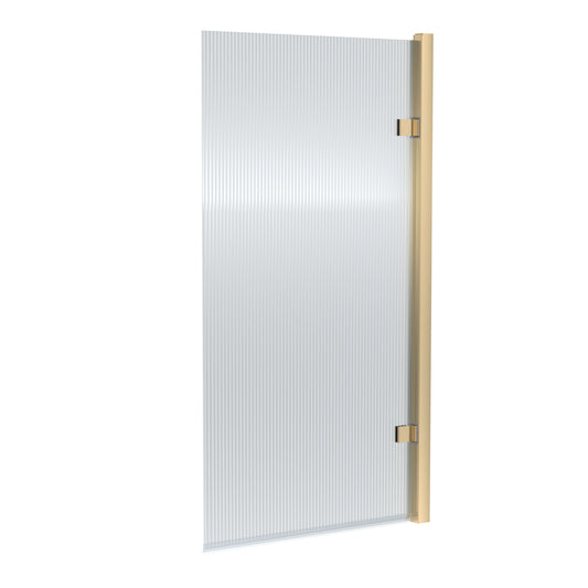 Nuie 830mm Brushed Brass Fluted Hinged Bath Screen