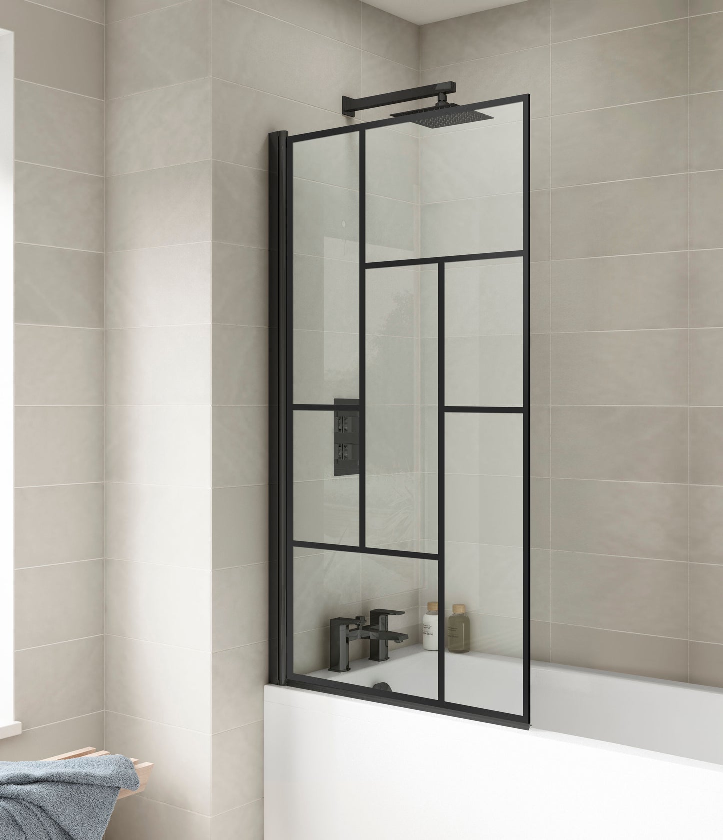 Nuie 790mm Semi-Frameless Matt Black Bath Screen