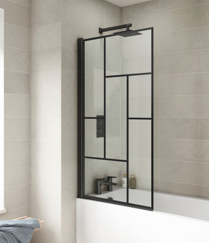 Nuie 790mm Semi-Frameless Matt Black Bath Screen