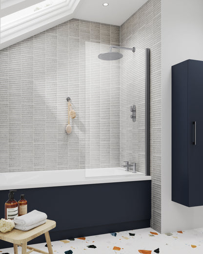 Nuie 790mm Frameless Matt Black Bath Screen
