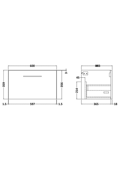 Arno 600mm Wall Hung Single Drawer Unit