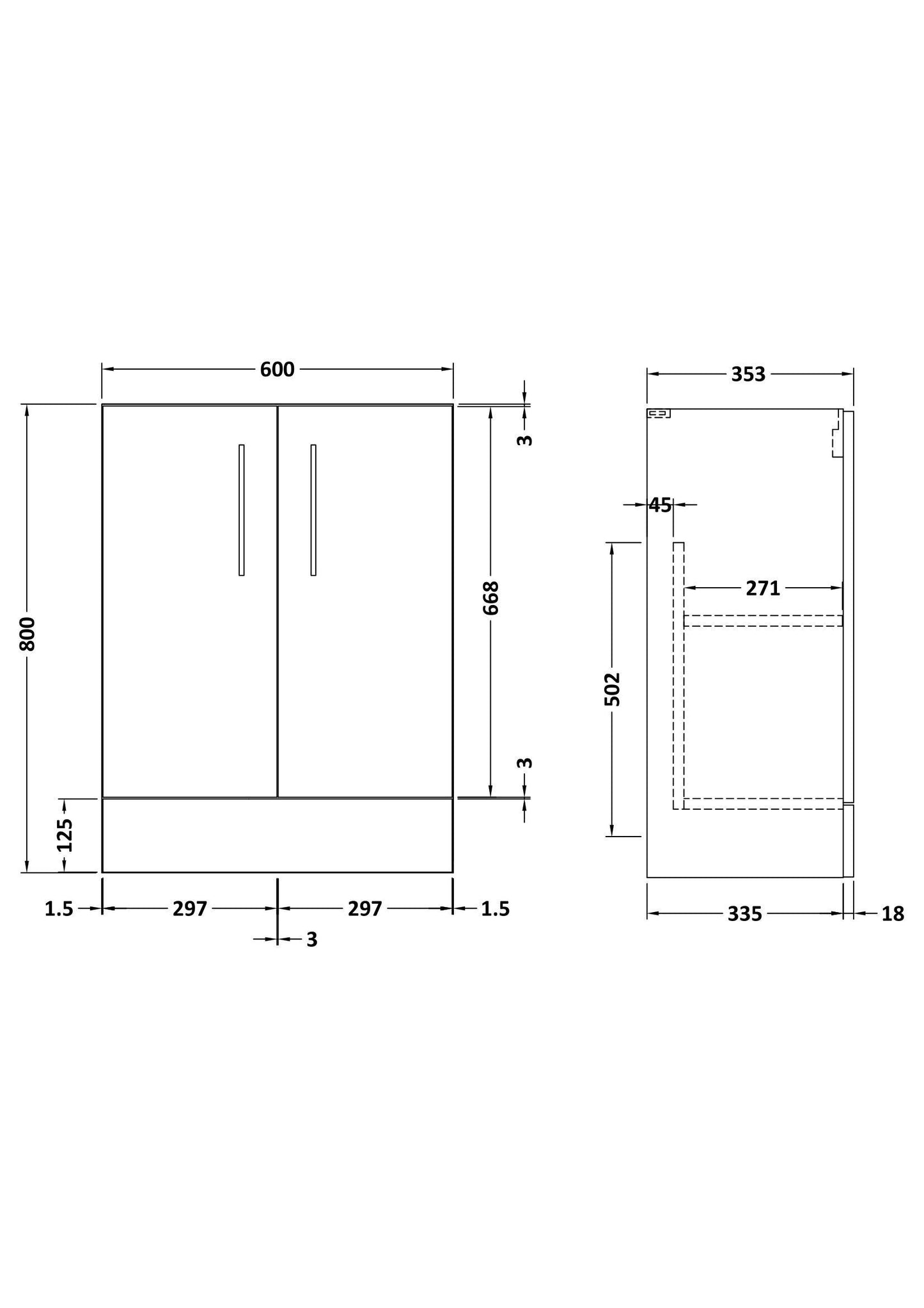 600mm Floor Standing 2 Door Unit
