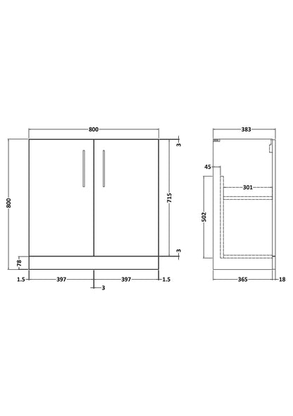 800mm Floor Standing 2 Door Unit (365 Deep)