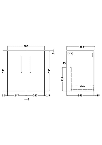 500 Wall Hung 2-Door Unit (365 Deep)