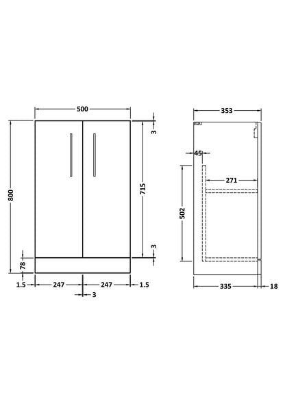 500mm Floor Standing 2 Door Unit (355) Deep