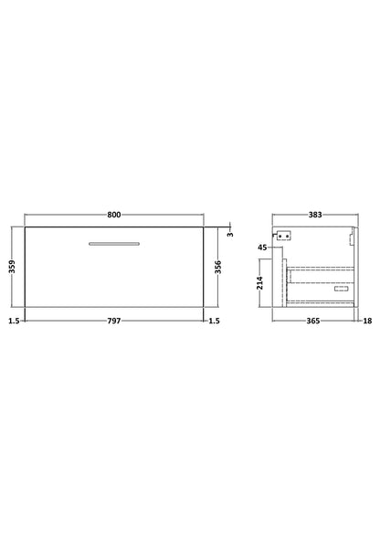 Arno 800mm Wall Hung 1-Drawer Unit