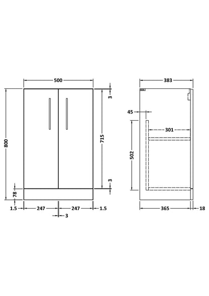 Arno 500mm Floor Standing 2-Door Unit