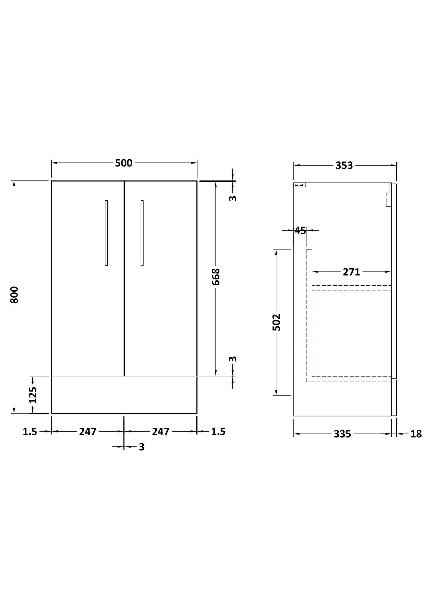 Arno Compact 500mm Floor Standing 2-Door Unit Compact