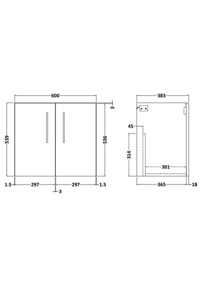 Arno 600mm Wall Hung 2-Door Unit
