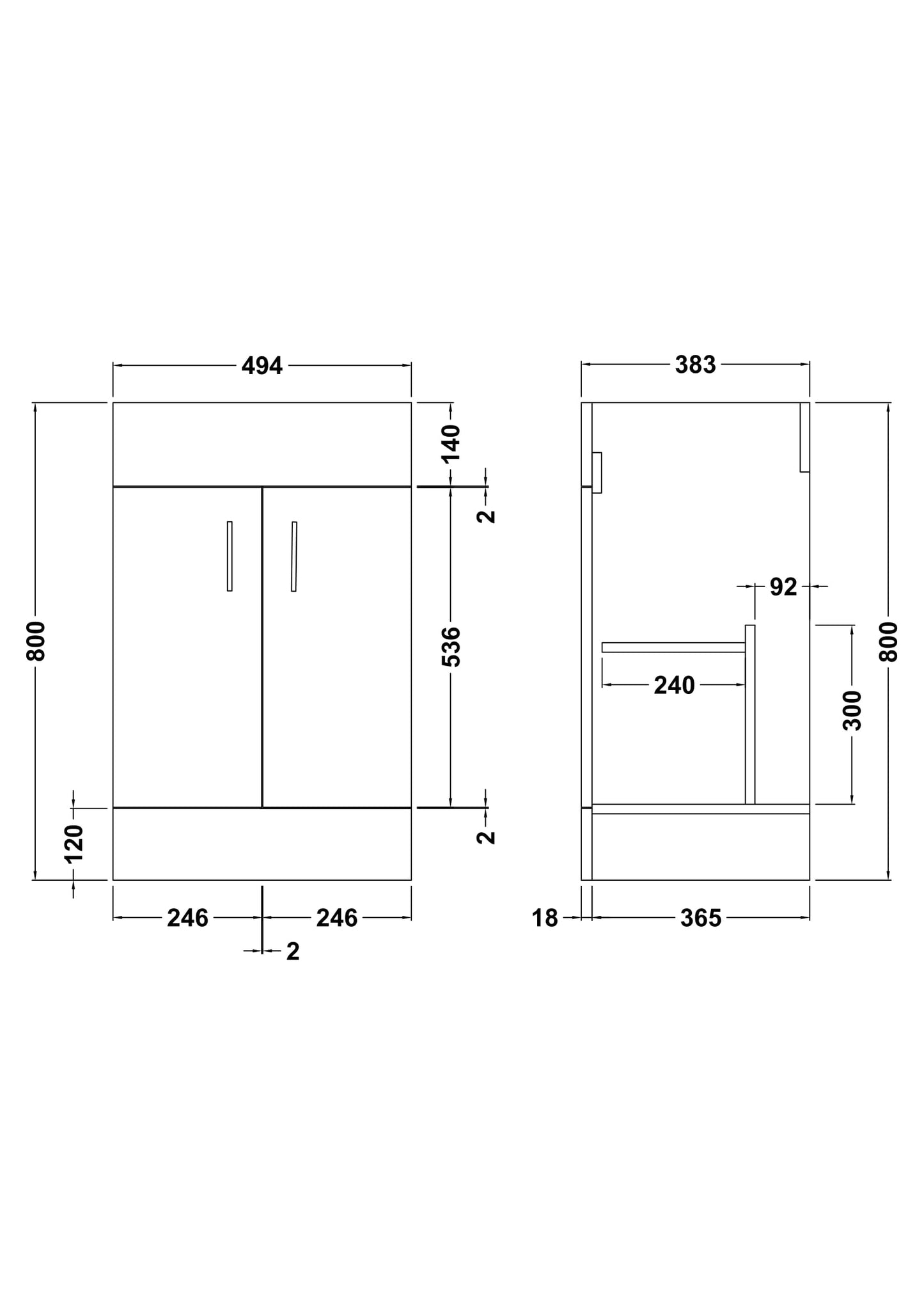 Eden Floor Standing 2 Door Vanity Cabinet 500mm