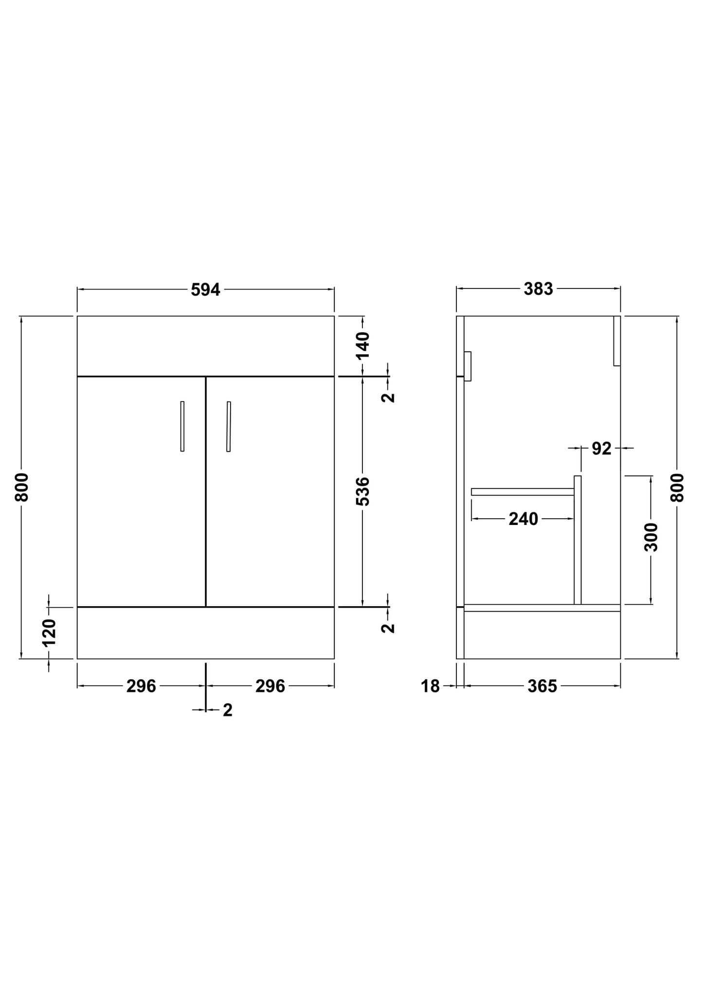 Eden Floor Standing 2 Door Vanity Cabinet 600mm