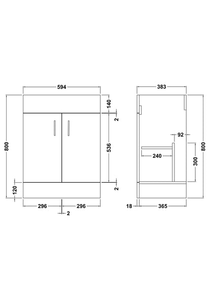 Eden Floor Standing 2 Door Vanity Cabinet 600mm