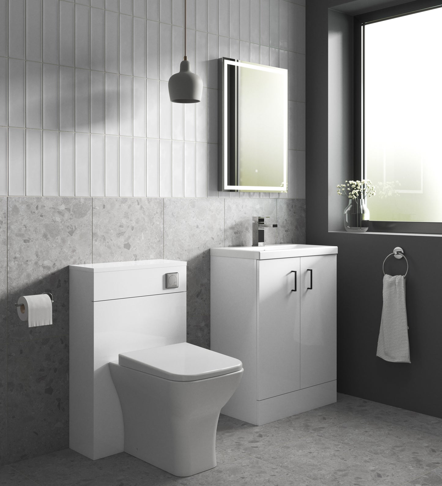 Nuie 600mm Gloss White Floor Standing 2-Door Vanity Unit & Basin