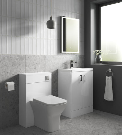 Nuie 600mm Gloss White Floor Standing 2-Door Vanity Unit & Basin